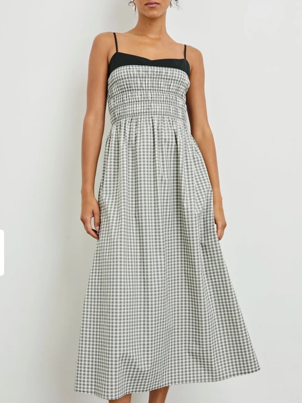 Rails Primrose Ivory Jet Gingham Smocked Midi Dress Size S